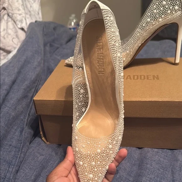 Steve Madden White Crystal Embellished Heels - Picture 2 of 5